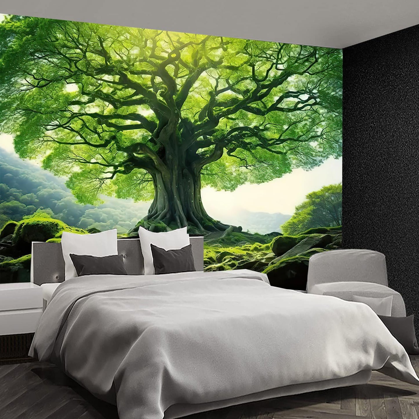 FENDROM Nature Green Big Tree Wall Tapestry Landscape Forest Mountains Sunshine Through Tree of life 3D Print Wall Art for Bedroom Living Room Dorm Decor