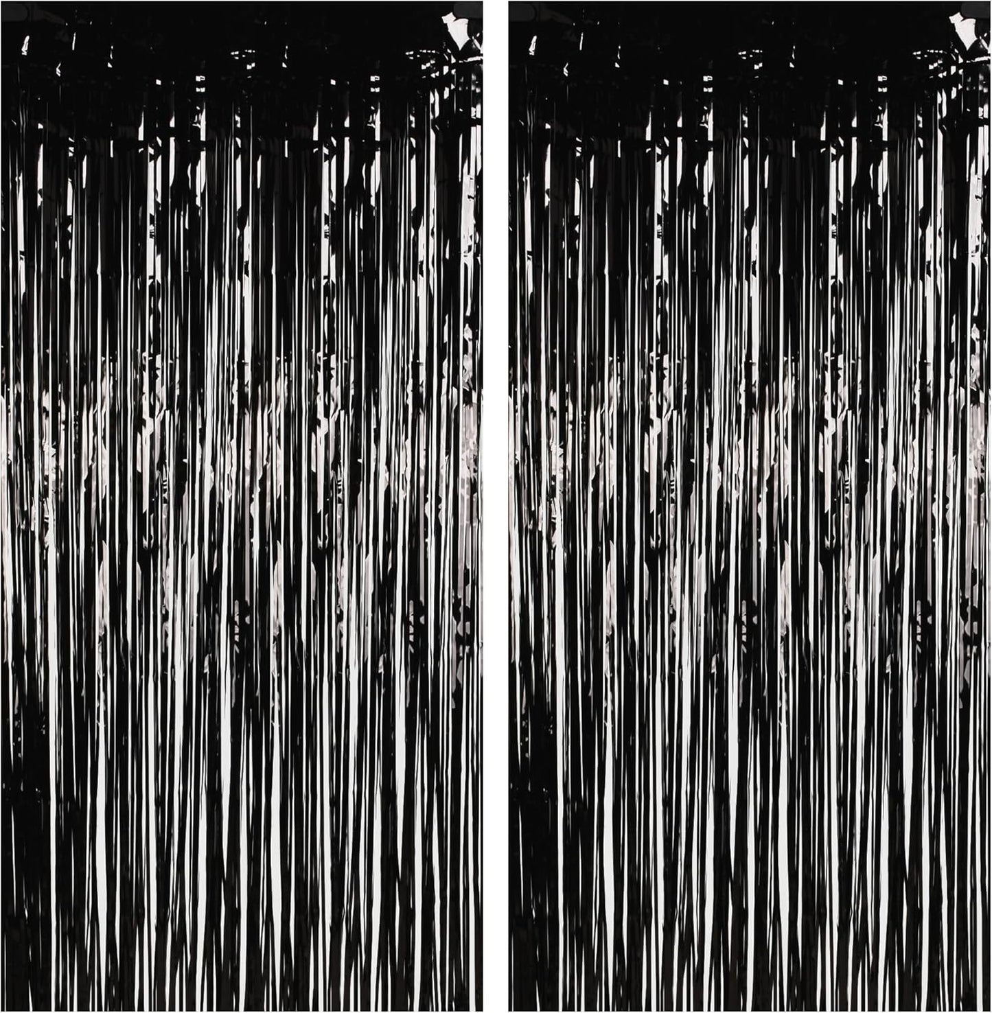 Foil Fringe Curtain Halloweens Party Decorations - Pure Black Tinsel Photo Backdrop Party Steamers Curtains for Birthdays Music Christmas Stranger Theme Parties