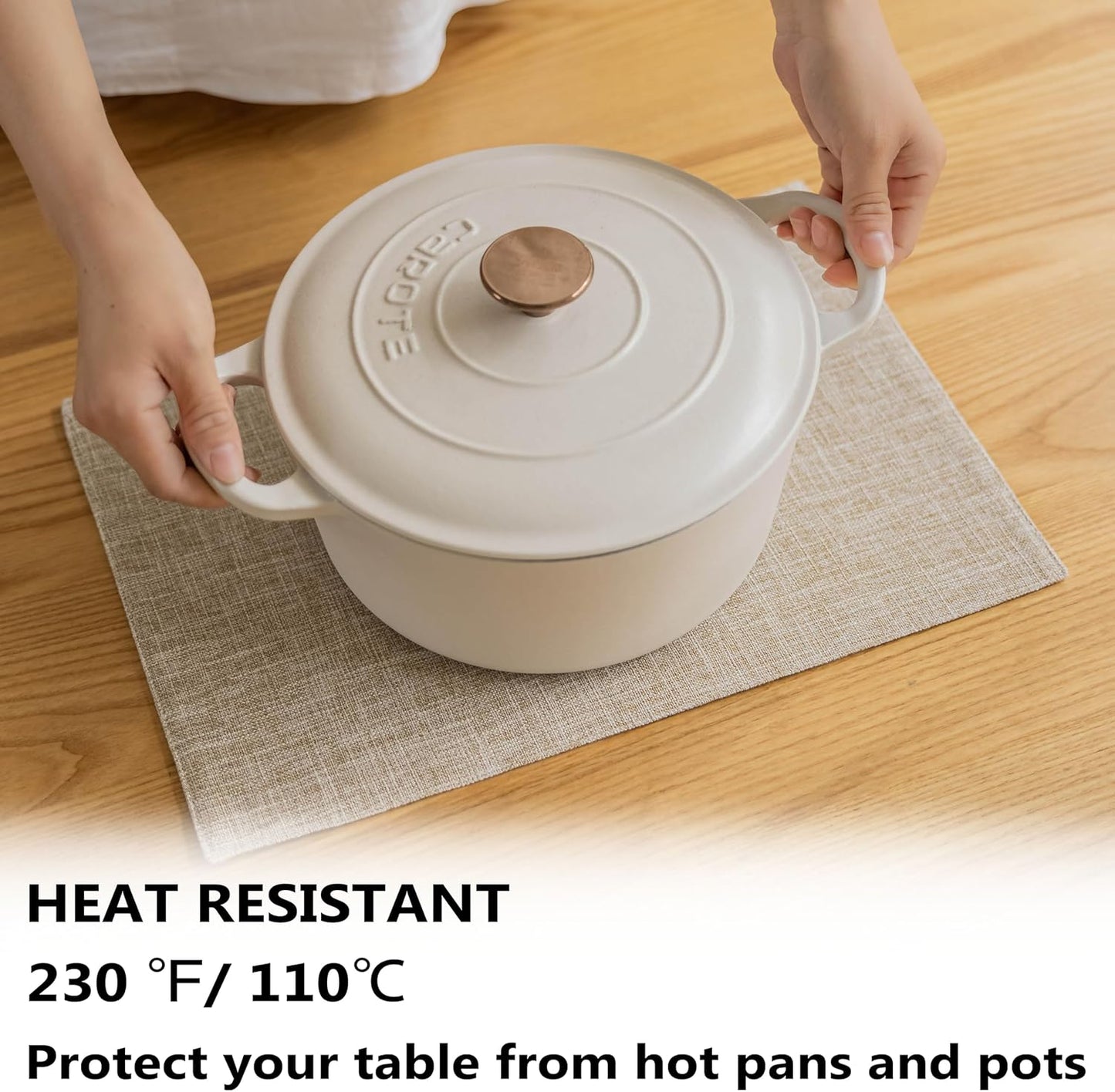 Demetex Linen Textured Placemats Set of 8 Farmhouse Table Place Mats Wipeable Heat Resistant Placemat for Dining Room Kitchen Restaurant, 13x19 inch, Burlap