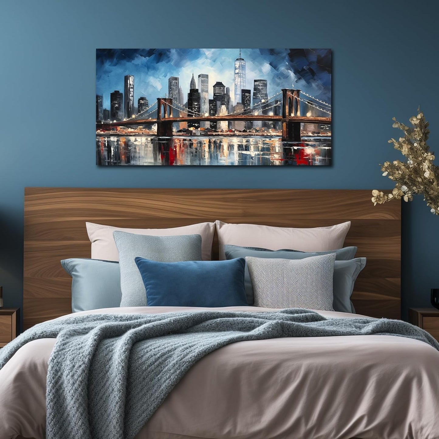 Brooklyn Bridge Canvas Wall Art Living Room City Wall Decor for Office Modern Pictures for Bedroom Wall Decor 20 x 40 Inch