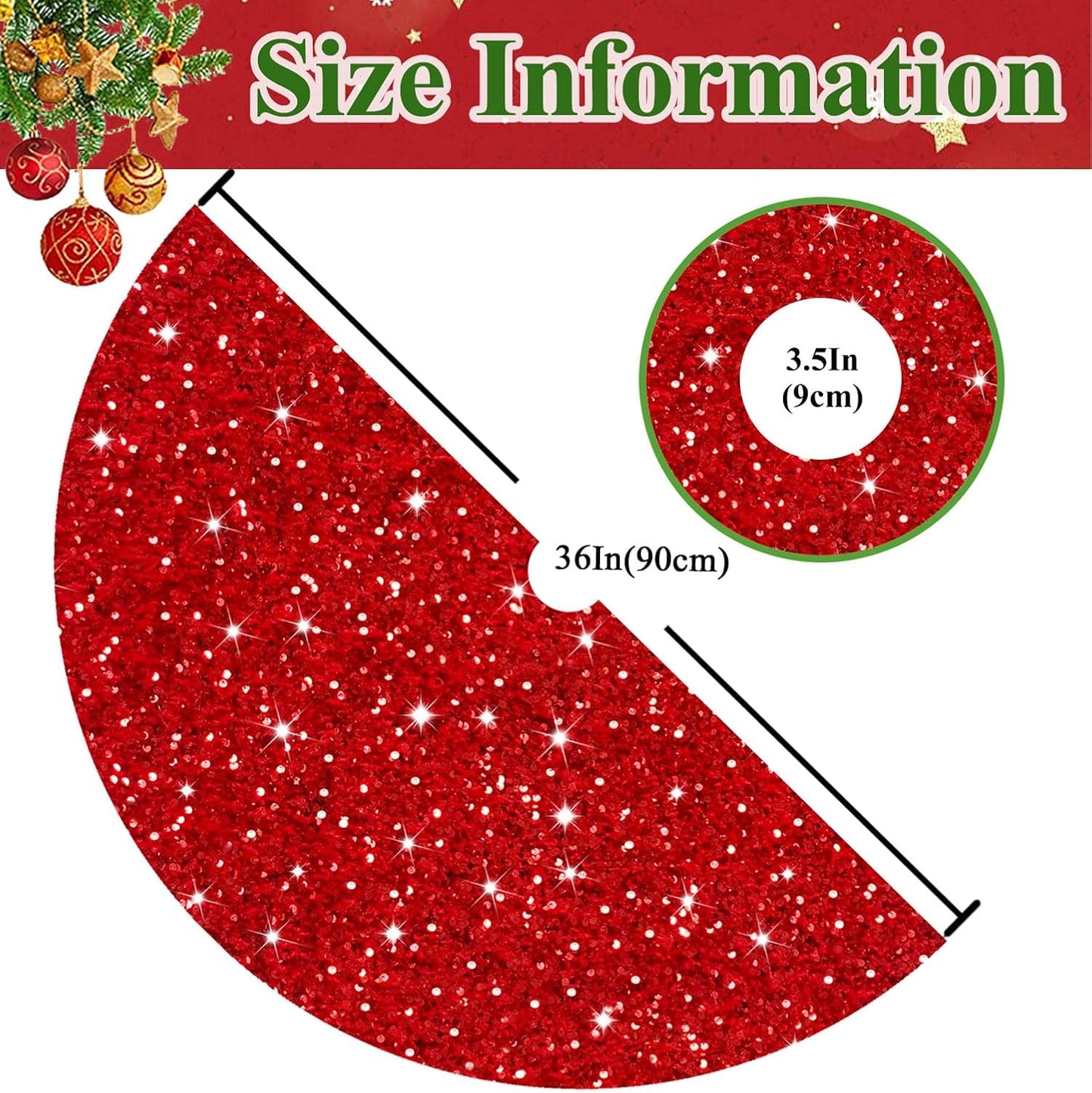 MODFUNS Christmas Tree Skirt Red Sequin Tree Skirt 36 Inch Velvet Christmas Tree Skirt Shimmer Glitter Tree Skirt Sparkle Xmas Tree Collar Bling Christmas Tree Mat for Christmas Tree Ornament