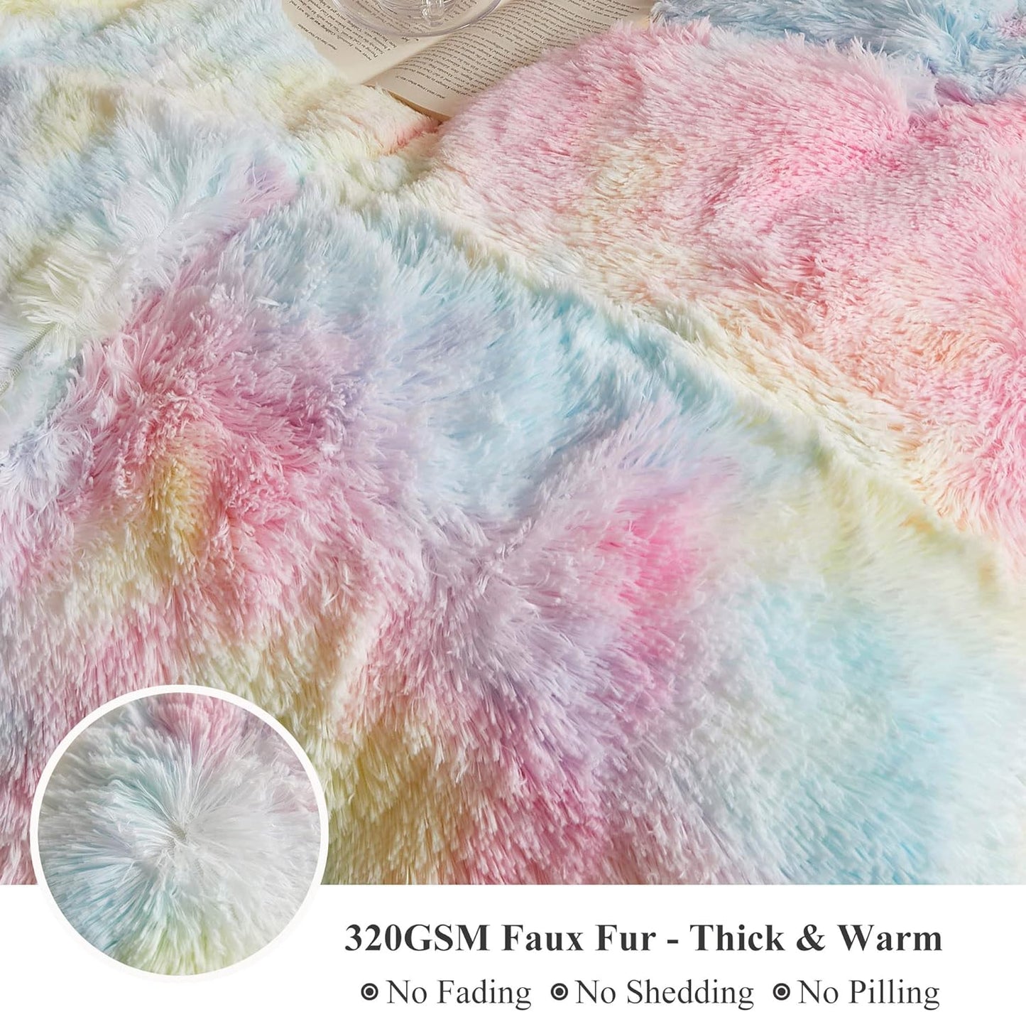 XeGe Luxury Faux Fur Blanket, Rainbow Soft Big Fluffy Throw, Shaggy Plush Decorative Couch Throw, Cute Furry Fuzzy Blanket for Bed Bedroom Living Room Rainbow, 60x90