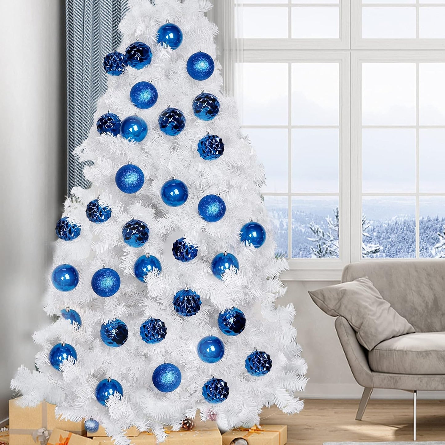 Lulu Home Christmas Ball Ornaments, 20 Ct 3.15" Pre-Strung Hanging Ornament Decorations, Xmas Shatterproof Plastic Balls for Holiday Party Wreath Garlands Trees, Blue