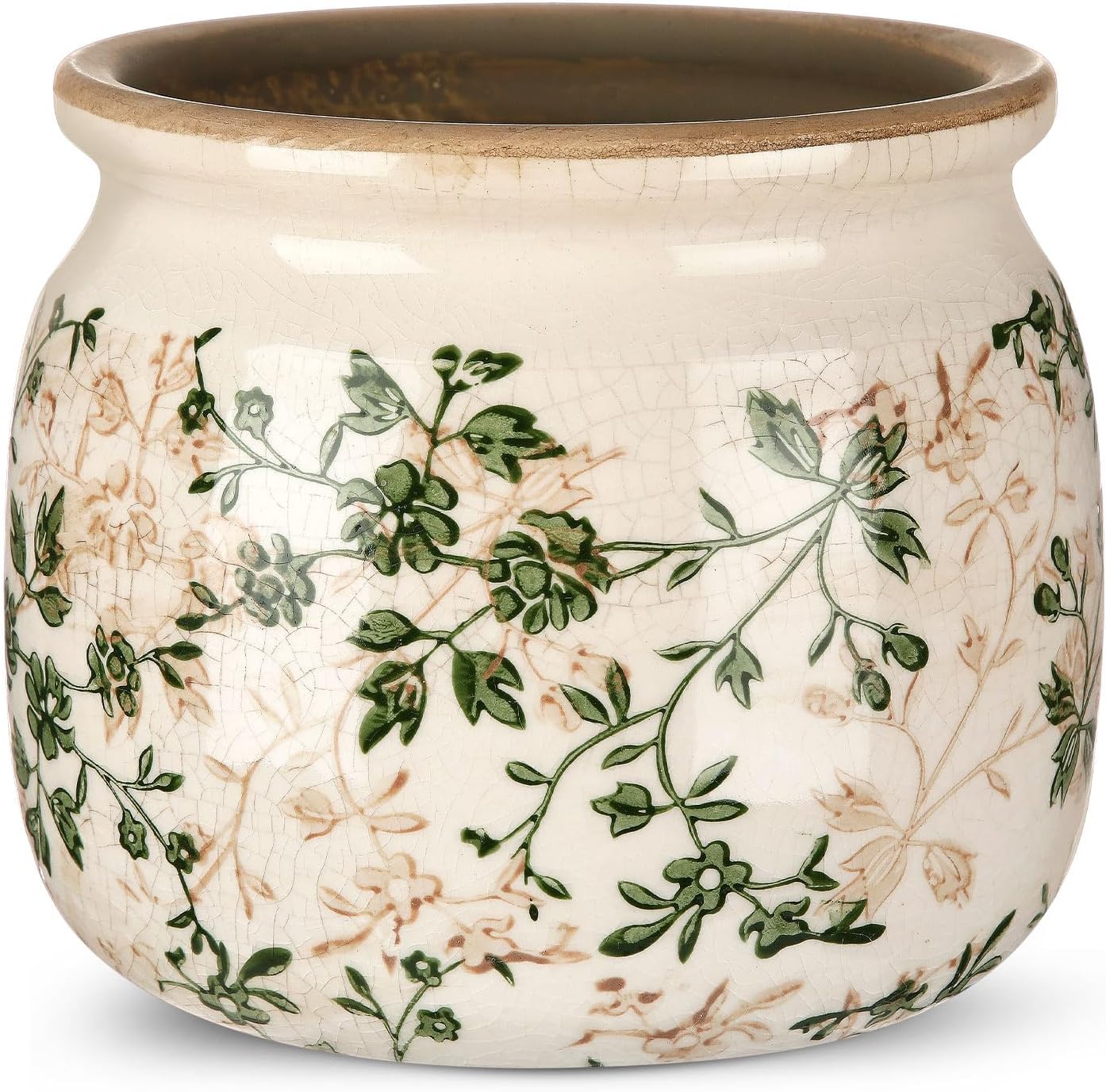 Vintage Planter Large Ceramic Plants Pot Green Pink Pastoral Floral Ice Crack Cottage Scroll Vase Flower Vase Pot Indoor Plants Home Kitchen Decor Farmhouse Antique Decorative Gifts