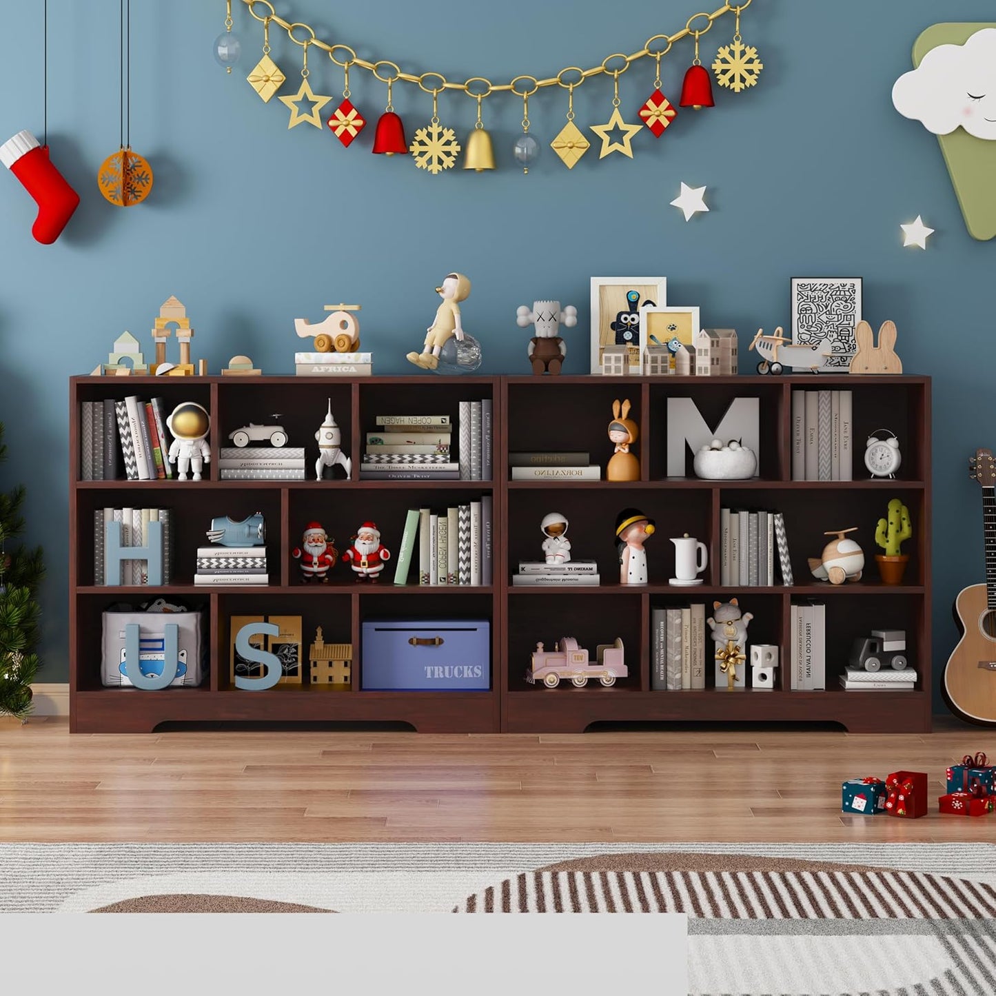 Book Shelf, 8 Cubes Storage Organizer, 3-Tier Open Shelf Wooden Bookcase, Freestanding Cherry Bookshelf Cube Shelf for Bedroom, Living Room