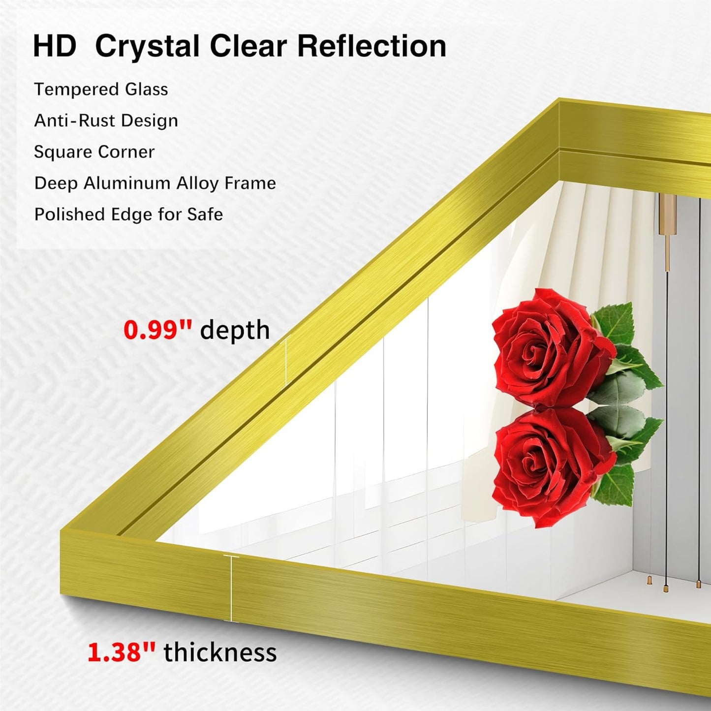 Gold Bathroom Mirror, 30x30 Inch Rectangular Framed Mirror, Large Wall Mounted Bathroom Vanity Mirror Over Sink for Bedroom,Restroom, Living Room, Hangs Vertically or Horizontally