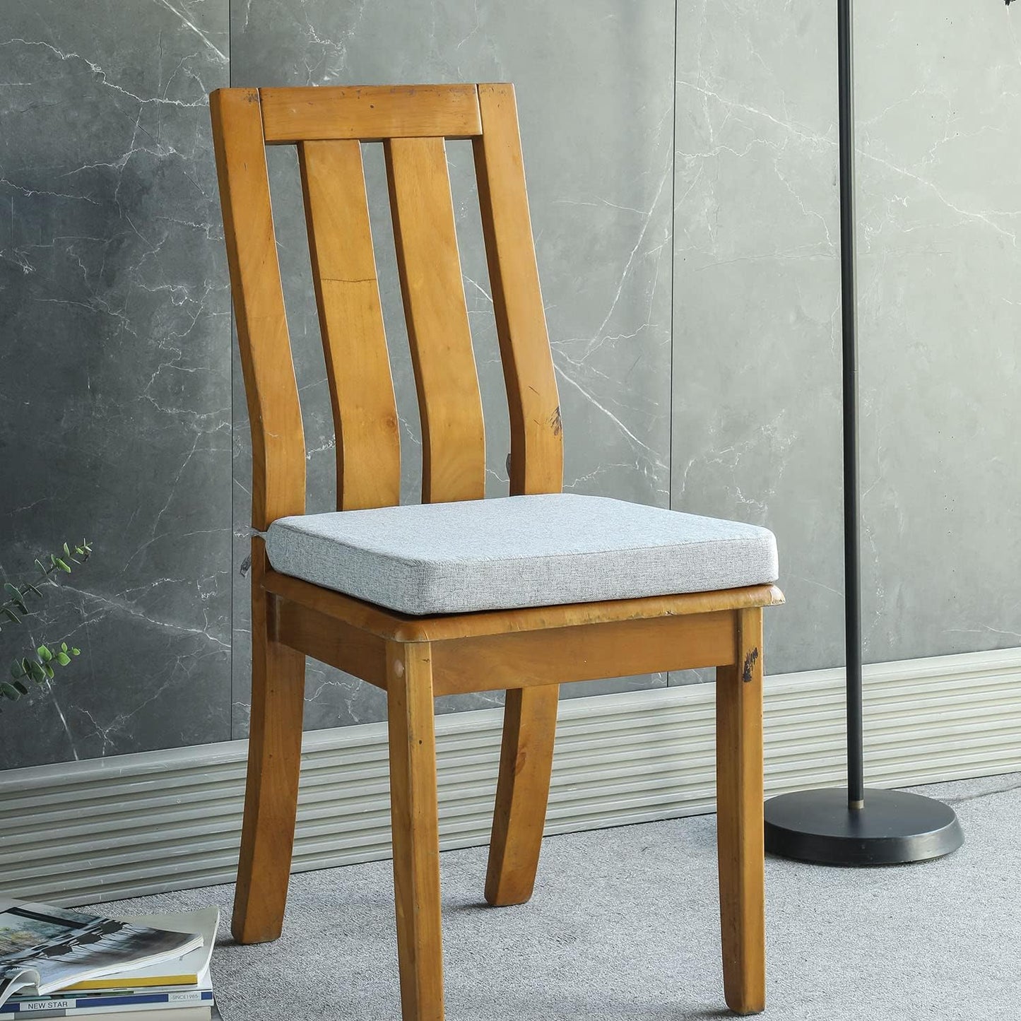 Chair Cushion for Dining Chairs with Ties Non Slip Memory Foam Kitchen Room Chair Pads 2 Pack 17x16 Inch, Light Gray