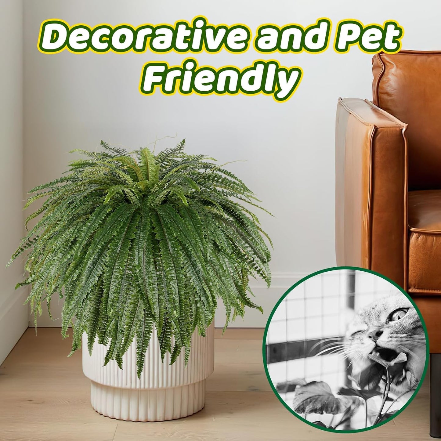 Single Silky 50" Artificial Fern Plant, Large Fake Fern with 128Fronds, Realistic Faux Boston Fern Bush for Outdoors & Indoor, Silk Greenery for Planter, Garden, Office, Home Décor