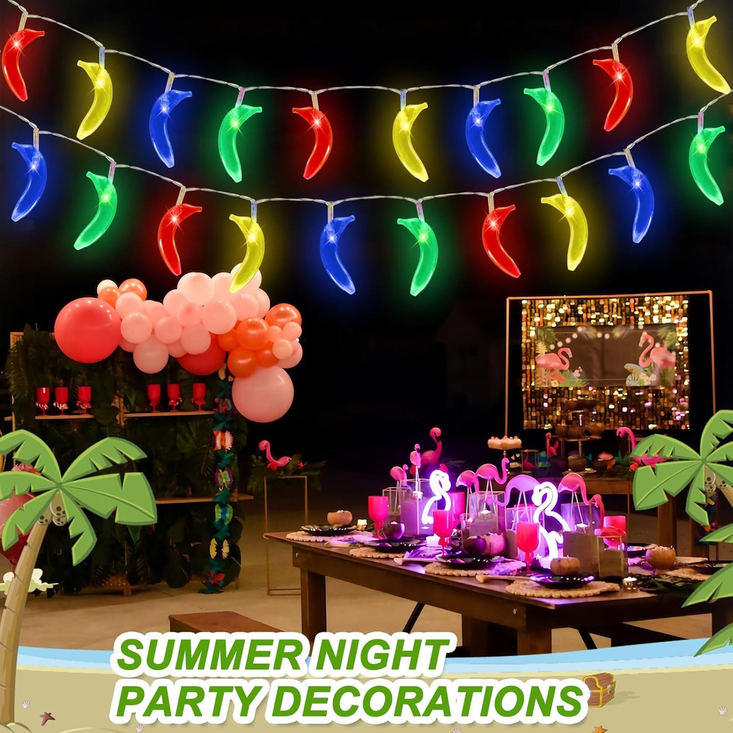 Couah [ 8 Modes & Timer ] Tropical Fruit Banana String Lights, 16 FT Summer String Lights with 30LED Banana Lights, Summer Fairy Lights Battery Operated for Tropical Beach Party Birthday Summer Decor