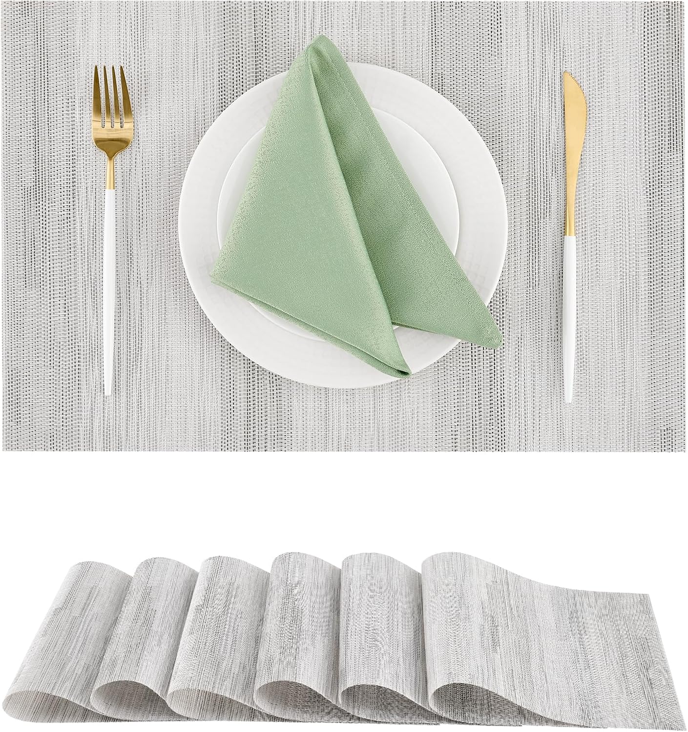 Leetaltree Lightsteel Black Placemats Set of 6 - Heat Resistant Non-Slip Place mats for Dining Table, Washable Durable PVC Vinyl Woven Table Mats (Lightsteel Black, 6)