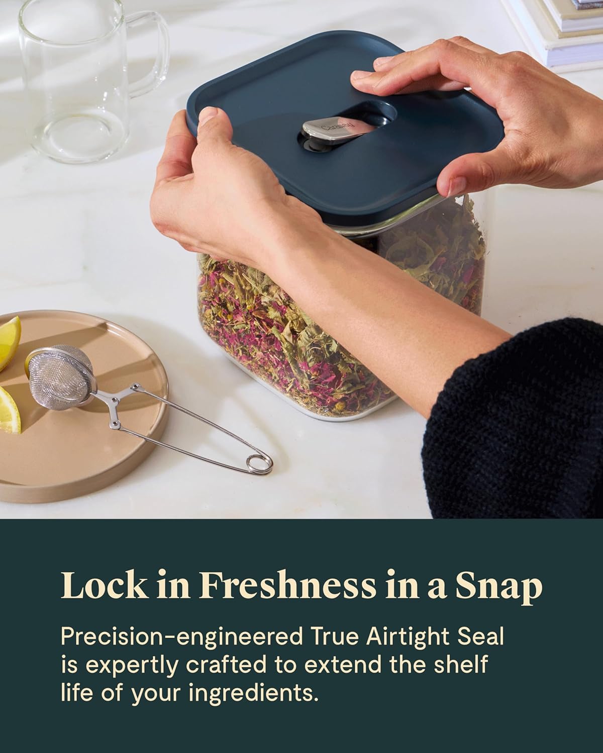 Caraway 2.5qt Glass Airtight Food Storage Container with Lid – Non-Toxic, BPA-Free Kitchen Storage Container – Stackable, Space-Saving Airtight Container for Dry Goods and More - Sage