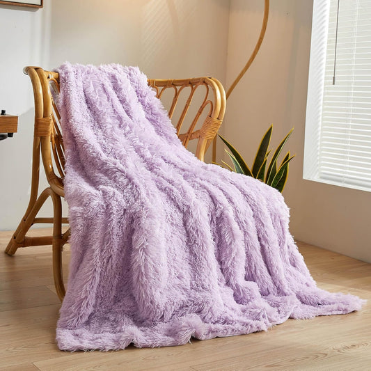 XeGe Luxury Faux Fur Throw, Light Purple Soft 50x60 Fluffy Blanket, Shaggy Plush Decorative Couch Throw, Cute Furry Fuzzy Office Lap Blanket for Bedroom Living Room Lavender