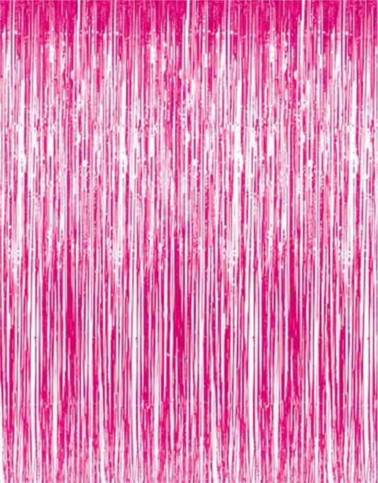 GOER 3.2 ft x 8.2 ft Metallic Tinsel Foil Fringe Curtains Party Photo Backdrop Party Streamers for Galentines Day,Birthday,Graduation,New Year Eve Decorations Wedding Decor (1 Pack, Hot Pink)