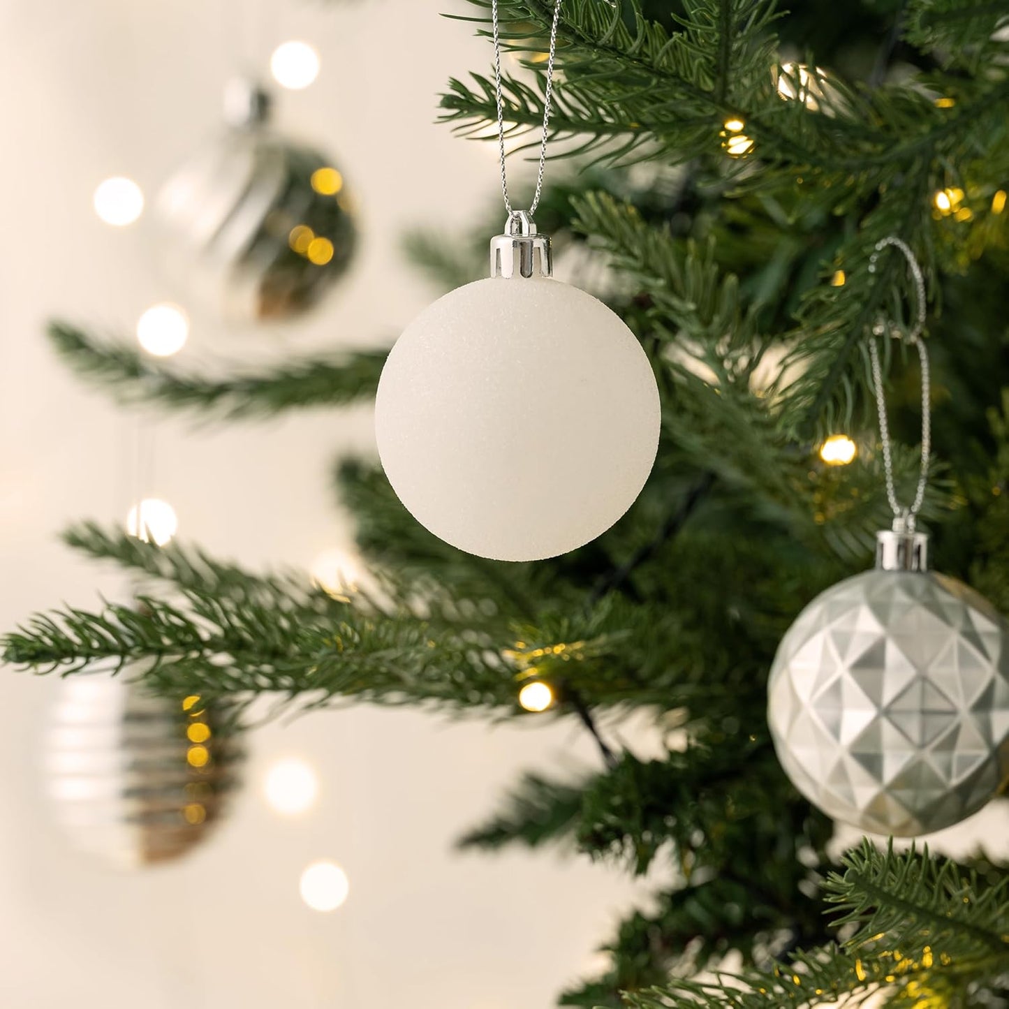 Valery Madelyn Christmas Ornaments Tree Decorations Set for Fall Halloween, 24ct Silver White Shatterproof Ball Ornaments, 2.36" Hanging Ornament Bulk for Xmas Holiday Party Decor
