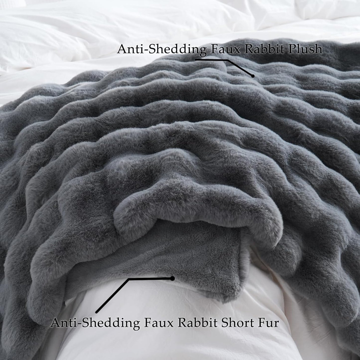 BENVWE Faux Fur Throw Blanket for Couch - Thickened Fluffy Soft Bubble Blanket for Living Room Home Decor - Fathers Day Birthday Gifts for Women Men, Grey, 50" x 60", 1300GSM