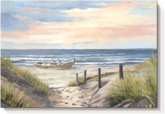 cozy country Ocean Wall Art 16"x11" - Coastal Pictures Beach Canvas Decor - Seashore Artwork Seascape Painting for Bathroom, Bedroom, Sea House