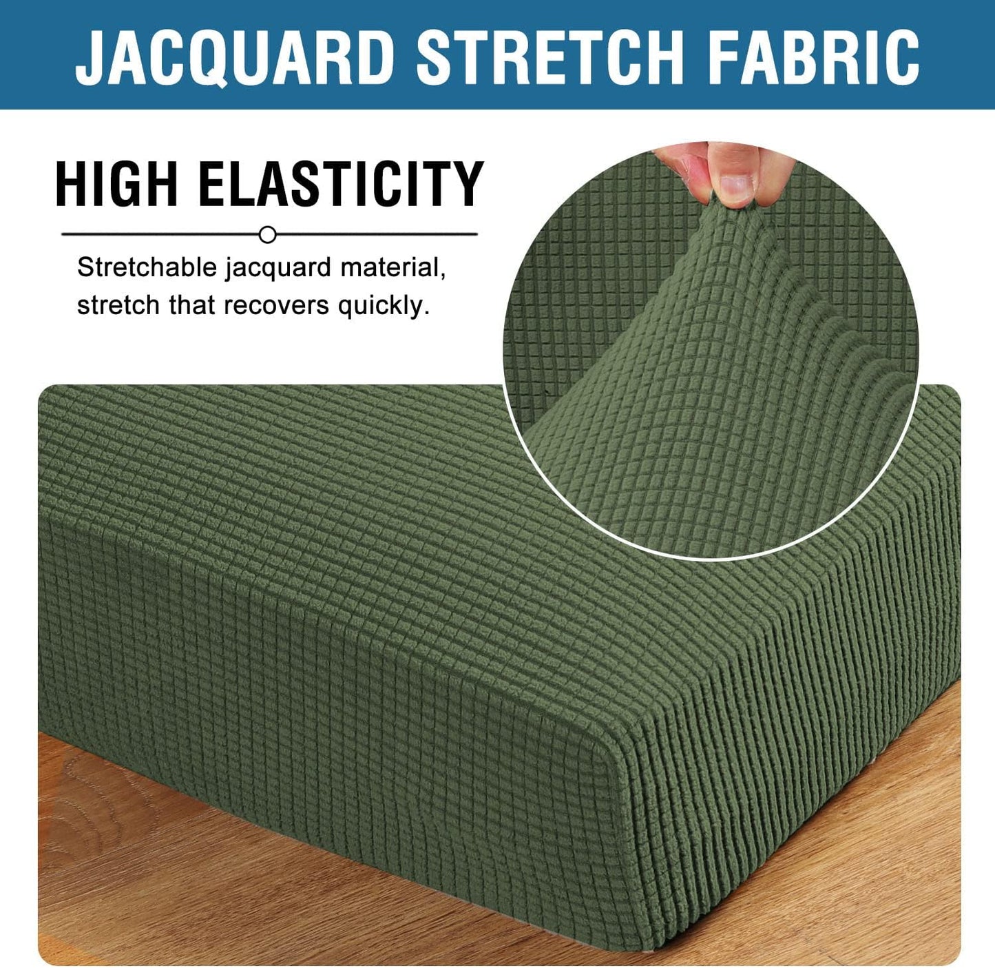 H.VERSAILTEX Super Stretch Individual Seat Cushion Covers Sofa Covers Couch Cushion Covers Slipcover Sets Thick Jacquard Textured Twill Fabric (2 Piece Large Sofa Cushion Covers, Bronze Green)