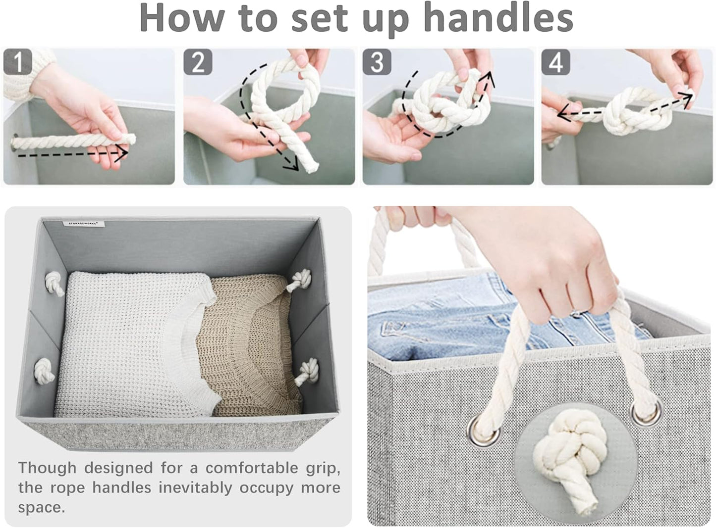 StorageWorks Storage Baskets for Shelves, Foldable Fabric Closet Storage Bins with Handles, Fabric Storage Bins Clothes Organizer, Gray, 3-Pack, Extra Large