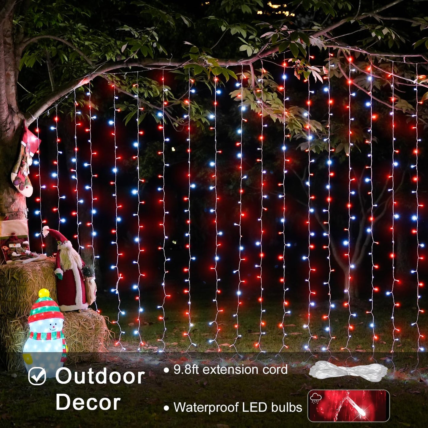 JMEXSUSS 300LED Red and White Christmas Curtain Lights with Remote, 9.8x9.8ft Christmas String Lights Plug in, 8 Modes Twinkle Hanging Fairy Lights for Bedroom Window Wall Porch Indoor Outdoor Decor