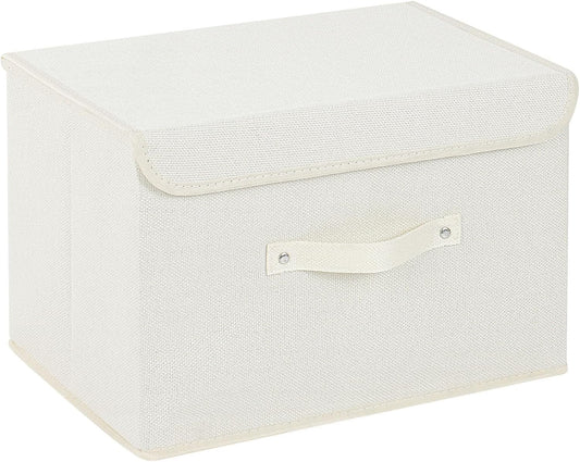 Storage Boxes, Collapsible Storage Bins with Lids, Cotton and linen cloth Storage Baskets with Handle, for Books, Closet, Bedroom, Home, 15x9.8x9.8 in, Beige