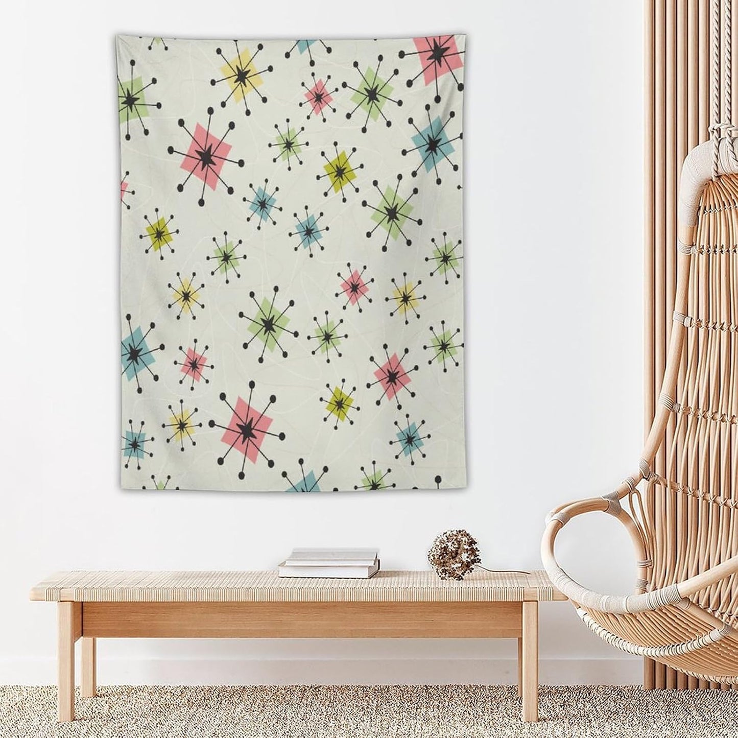 ICMOLYYENLO Abstract Cat Tapestry, Medieval Abstract Atomic Star Cat Vintage Home Wall Hanging Art Tapestry for Bedroom Living Room Dormitory 50x60 Inch