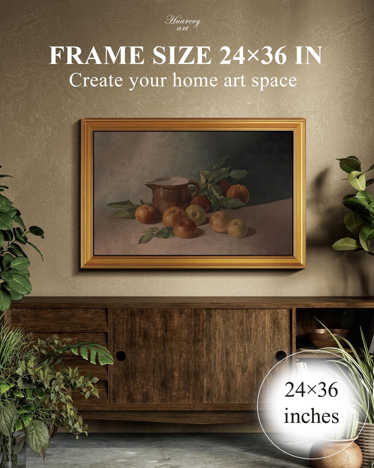 HUARCEY Gold Framed Vintage Wall Art for Living Room Harvest Apples Still Life Oil Painting Large Cottagecore Room Decor Picture Canvas Print Farmhouse Fruit Wall Decor Bedroom Kitchen Bathroom 24x36