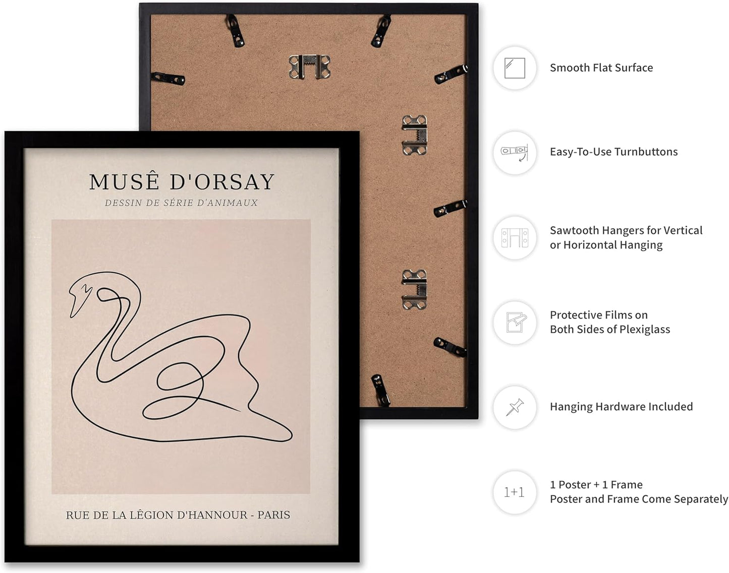 Poster Master Vintage Poster - Retro One Line Swan Drawing Print - Swan Art - Bird Art - Minimal Gift for Her, Animal Lover - Abstract Decor for Home, Office, Bedroom, 11x14 Black Framed