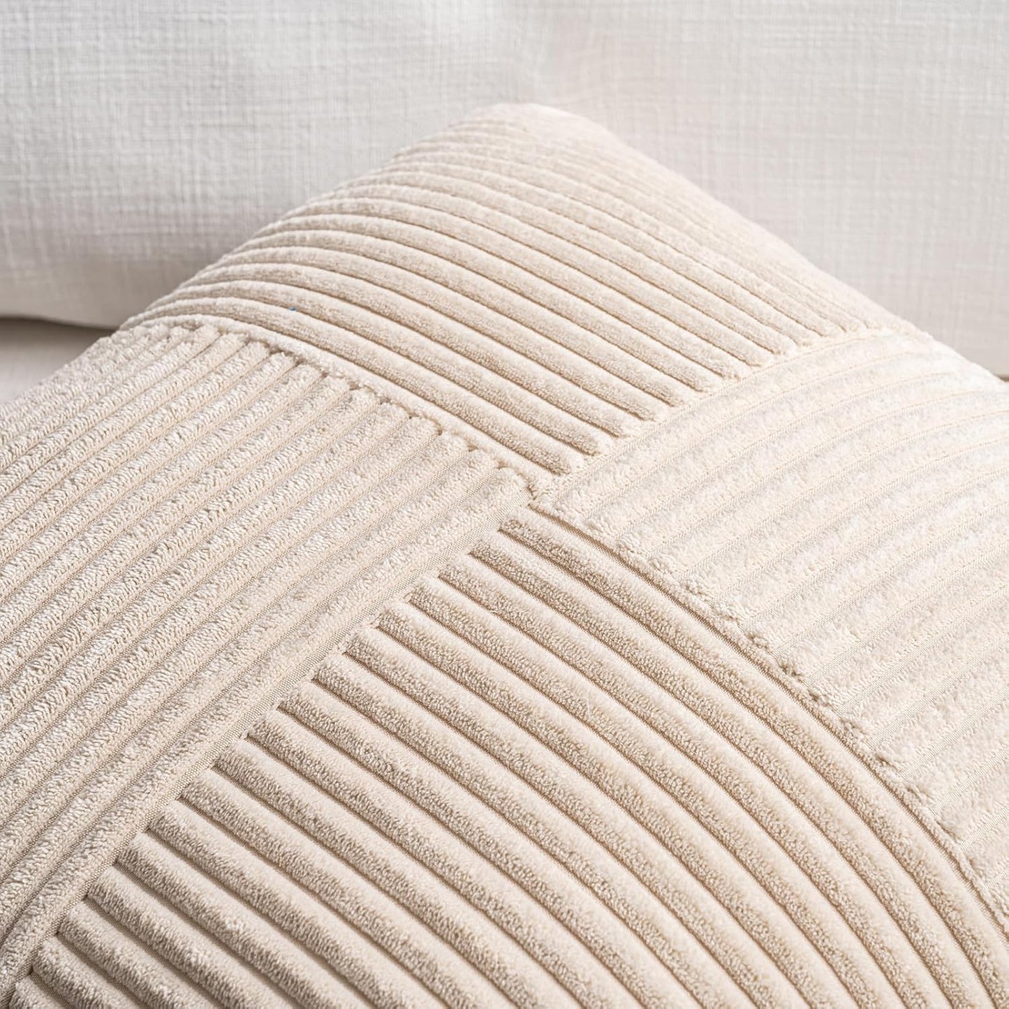 Fancy Homi 2 Packs Tan Long Lumbar Decorative Throw Pillow Covers 16x24 Inch for Couch Bed Sofa, Rustic Farmhouse Boho Home Decor, Soft Striped Corduroy Rectangle Accent Beige Cushion Case 40x60 cm