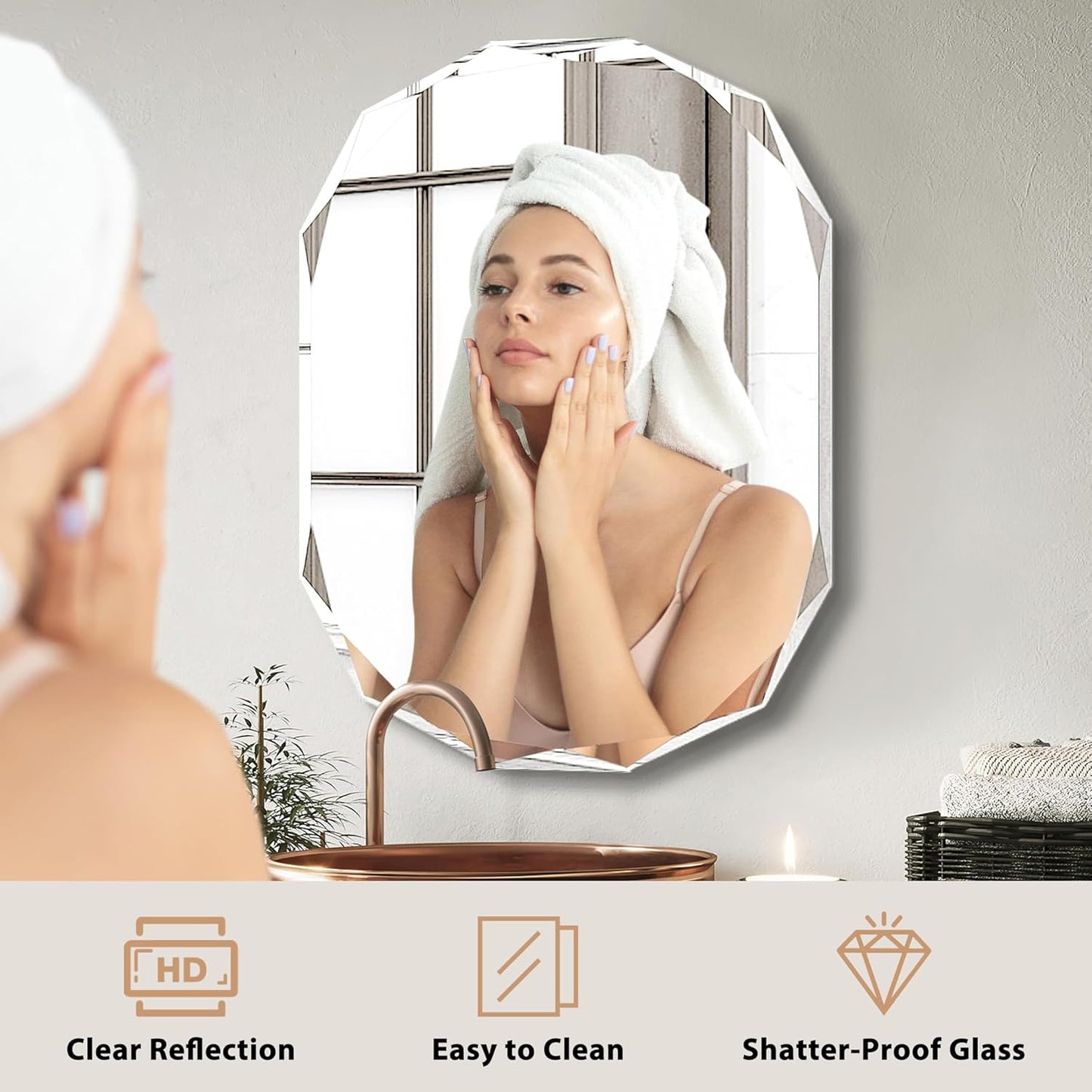 Bathroom Mirrors for Over Sink, Round Frameless Mirrors for Wall, 20x28 Inch Beveled Bathroom Mirror, Bathroom Vanity Circle Mirror for Bedroom Living Room Entryway Home Decor