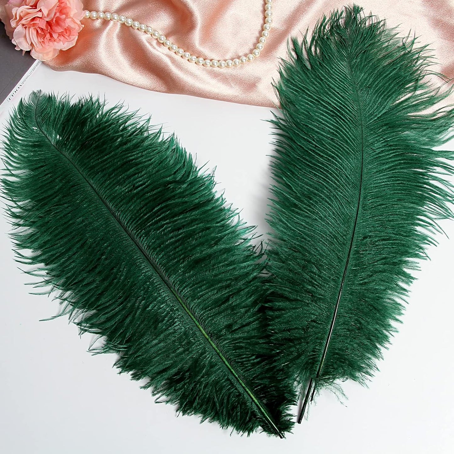 THARAHT Blackish Green Ostrich Feathers 12pcs Large Natural Bulk 12-14Inch 30cm-35cm for Wedding Party Centerpieces Mardi Gras Decoration Feather