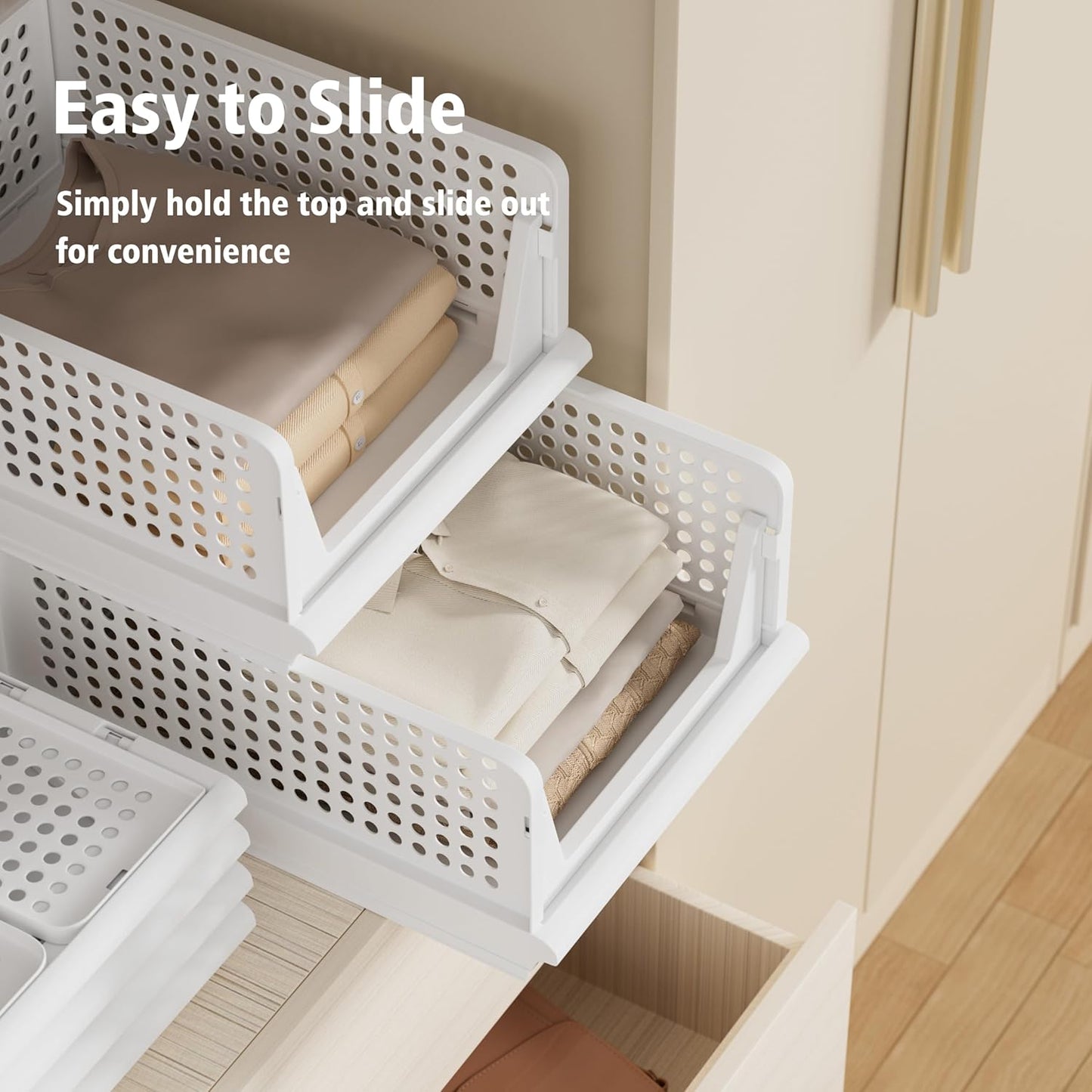 5 Pack Stackable Plastic Storage Basket Closet Organizer Bin Foldable Clothes Organizer Storage Drawer Shelf Container for Living room Bathroom Kitchen Office (2L+3S)