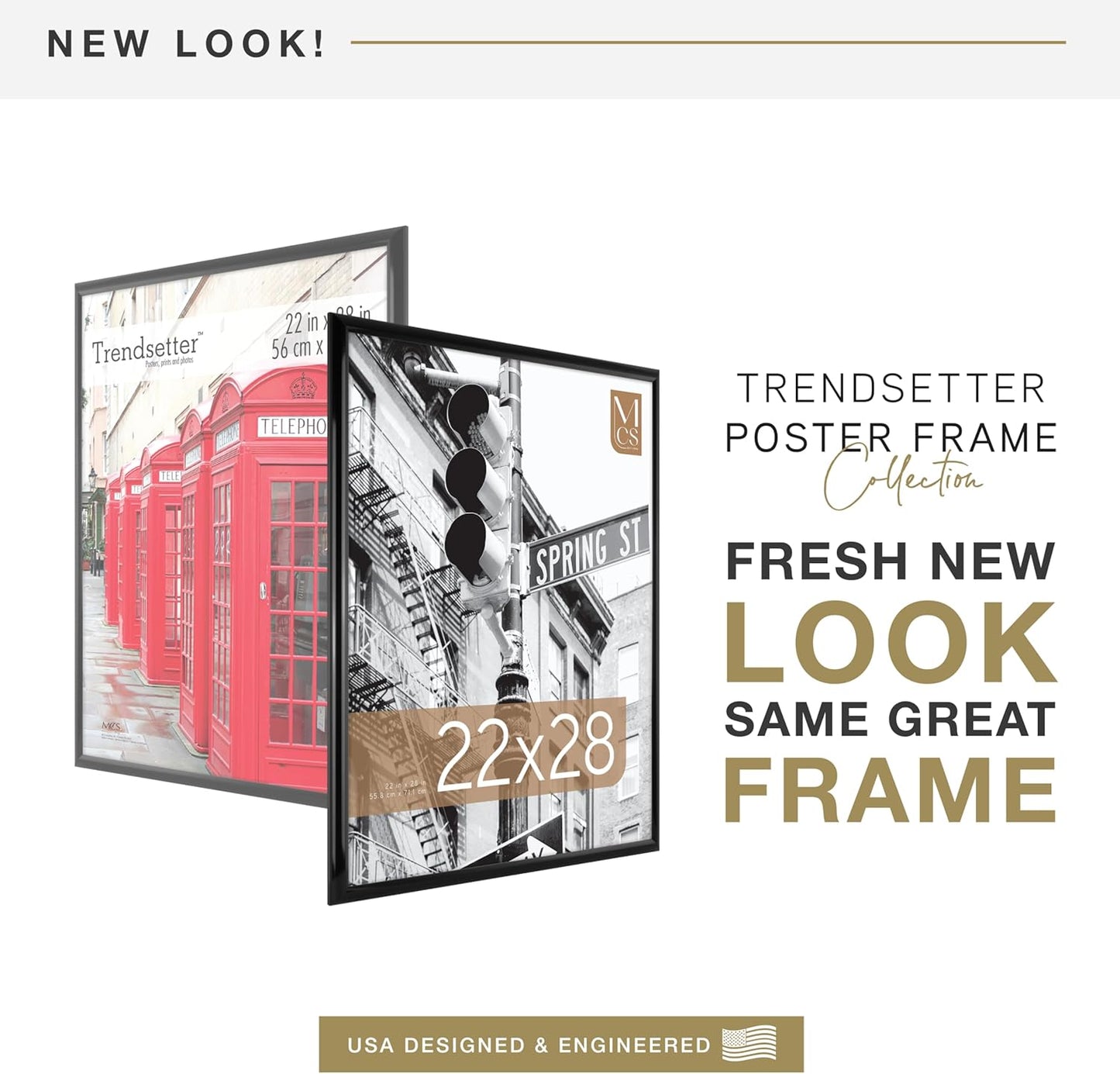 MCS Trendsetter 22x28 Poster Frame Black High-Gloss, Vertical & Horizontal Wall Hanging Large Picture Frame for Photos, Posters & Art Prints (1-Pack)