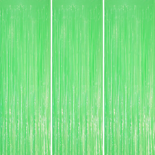 3 Pack 3.3 x 8.2 ft Pastel Green Foil Fringe Backdrop Curtains, Tinsel Streamers Party Decorations, Fringe Backdrop