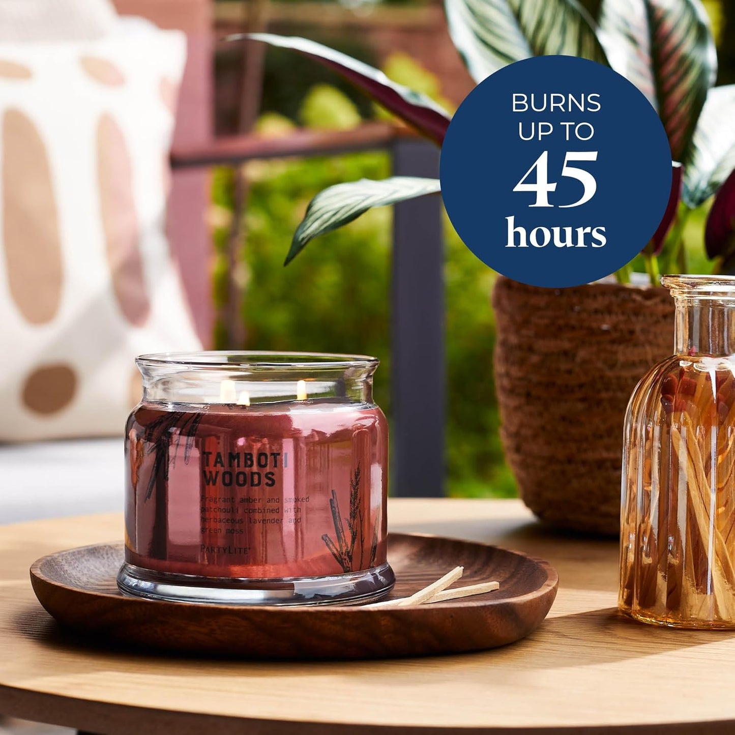 PartyLite Tamboti Woods Scented, Notes of Exotic Amber, Patchouli, Lavender & Green Moss, 13.2oz 3-Wick Jar Candle, 45 Hour Burn Time, Luxurious Fragrance, Perfect for Gifting