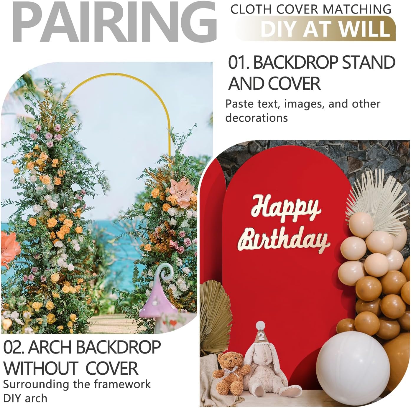 Arch Backdrop Stand and Cover Set, Metal Balloon Arch Backdrop 6.6ft, Gold Arched Stand Frame for Wedding, Parties,Birthday, Backdrop Decorations (Red,6.6ft)