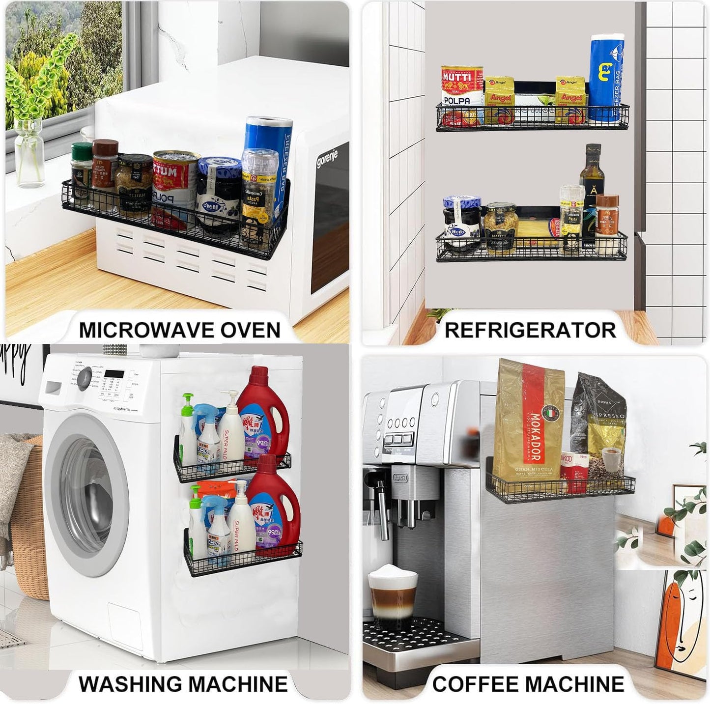 Bruda 2 Pack Large Magnetic Shelves Spice Rack Organizer for Washing Machine, Fridge, Refrigerator, Oven, Coffee Maker, Metal Peg Board 009