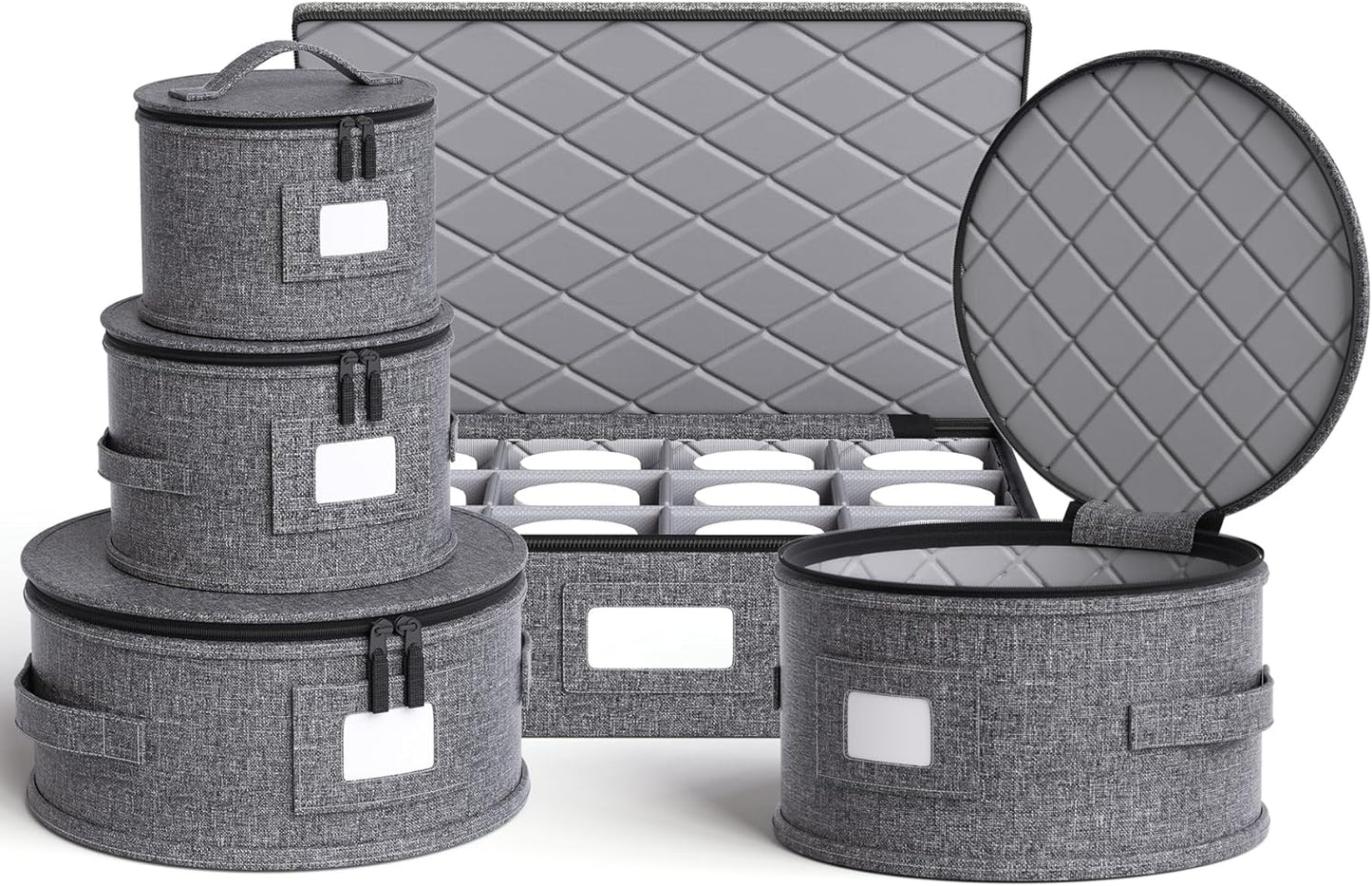 YearningHome China Storage Containers,Hard Shell Box with Felt Dividers for Dishes,Dinnerware,Plates,Mugs,Wine and Glasses,Mugs,Stackable Fine China Storage for Moving and Packing 5 Piece,Grey