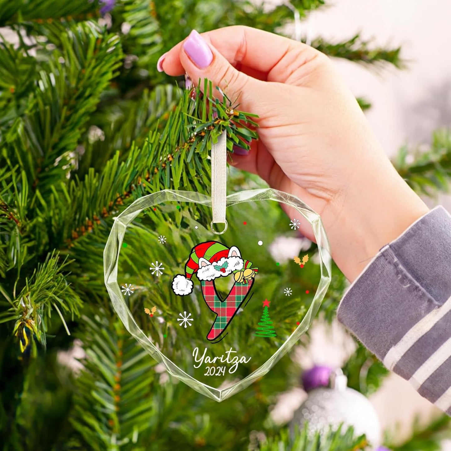 Personalized Christmas Ornaments with Initial Name, Acrylic Custom Monogram Initial A-Z Christmas Ornament 2025 for Kids Family Friends, Customized Letter Name Ornaments for Christmas Tree Decorations