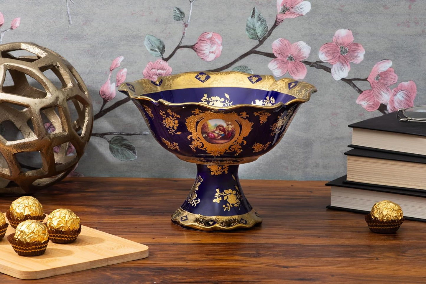 Vintage Fruit Bowl - 6 x 8 inch Luxurious Home and Kitchen Decor - Ceramic Fruit Basket, Dining Table Centerpiece, Candy Dish, Pasta, Salad, Key Bowl - Hosting Essentials