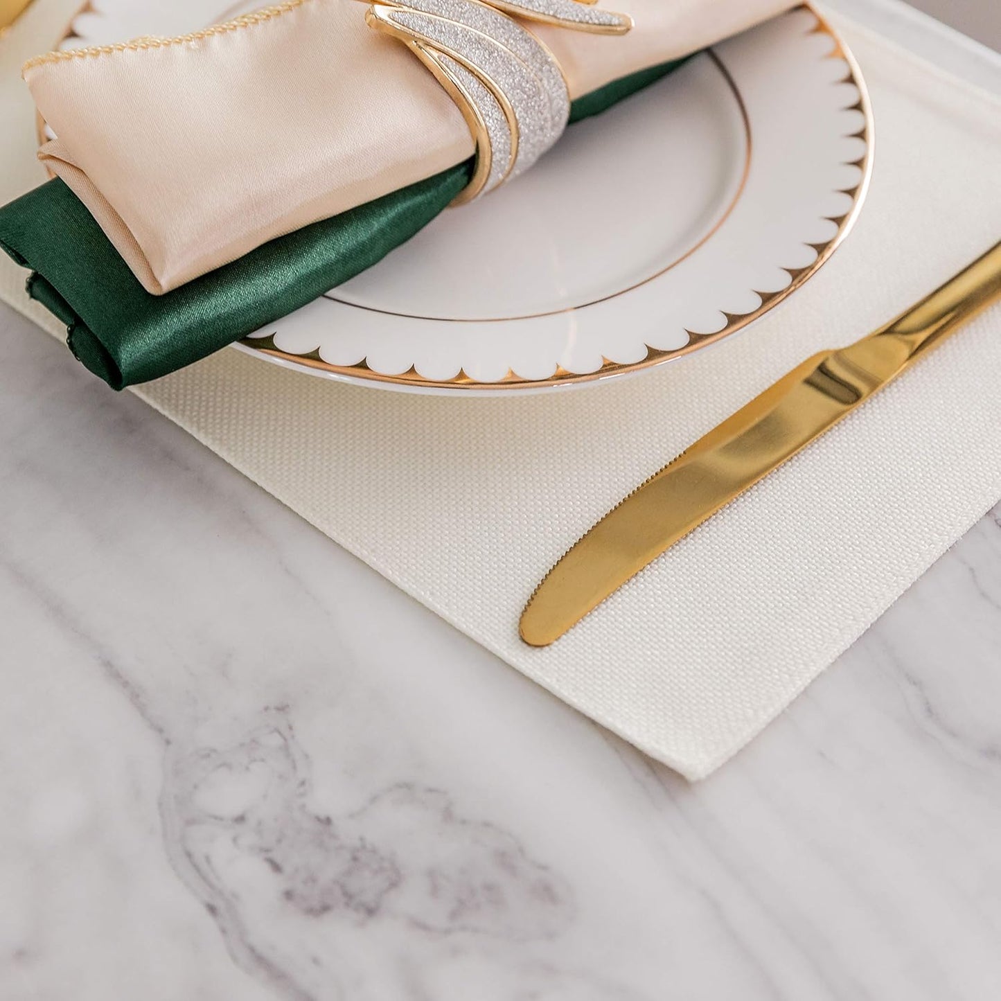 Home Brilliant Placemats Set of 8 Dining Table Placemat Washable Place Mats, 13 x 19 inches, Cream