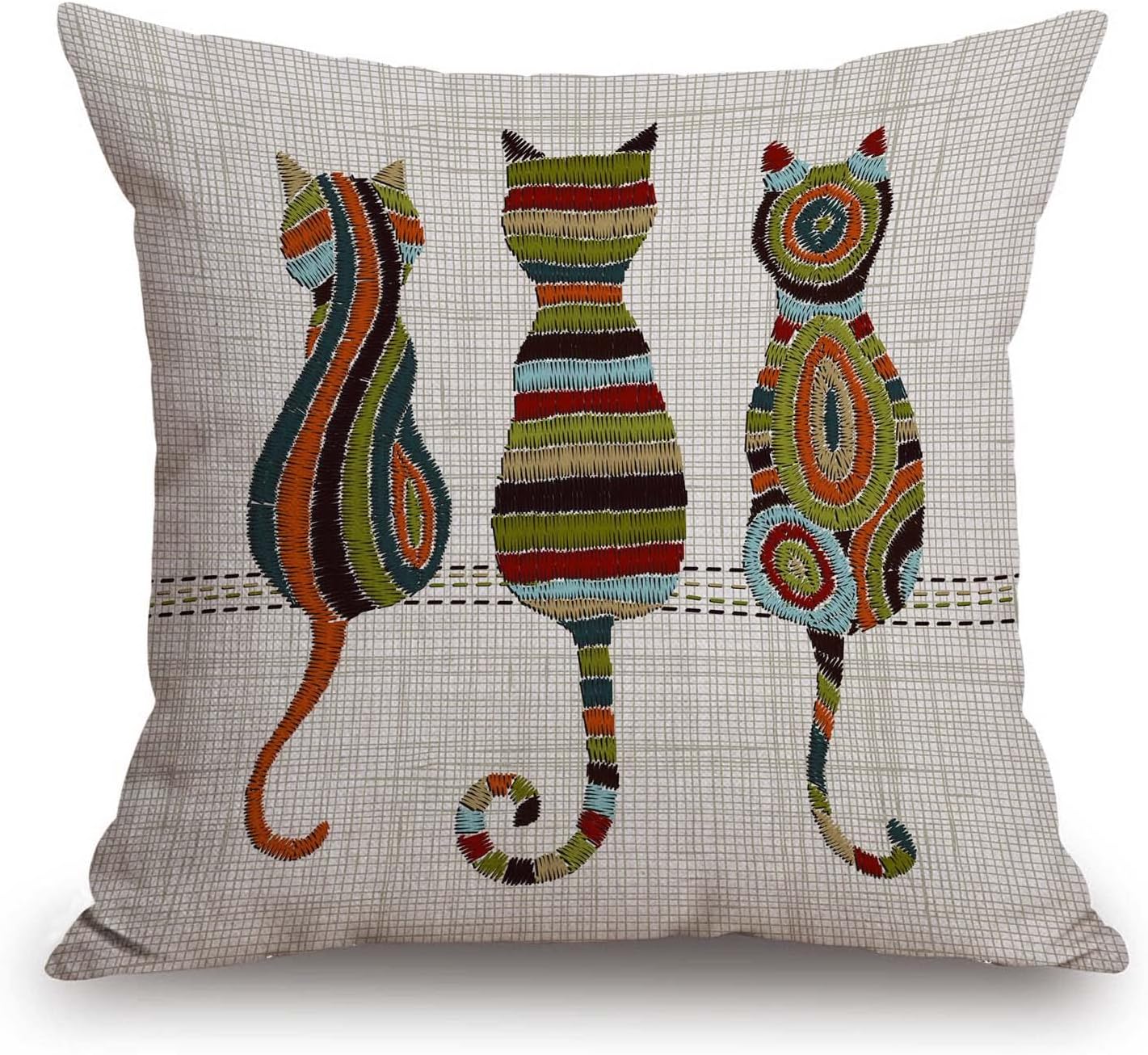 TSSOHU Cute Animal Cat Throw Pillow Cover Patio Furniture Knitted Design Kitten Family Decorative Cushion Cases Home Décor for Couch Bed Sofa 18x18 Inch