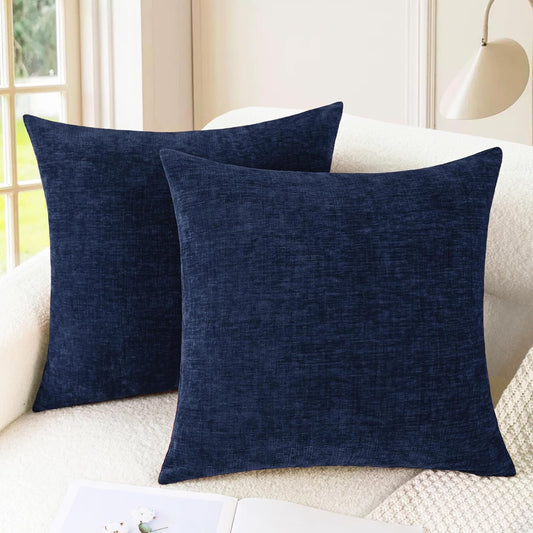 CaliTime Throw Pillow Covers Decorative 20 X 20 Inches Pack of 2 Cozy Chenille Cushion Cases for Couch Sofa Bed Living Room Home Navy Blue