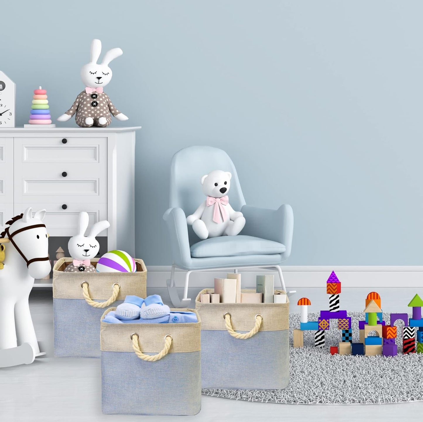 SIMPLE HOUSEWARE Fabric Storage Cubes, 13" x 13" Storage Bin, 3 Pack, Blue