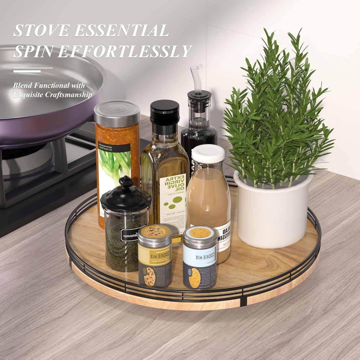 16" Lazy Susan Oak Wood Turntable Organizer for Cabinet, Farmhouse Round Wooden Large Lazy Susan Organization and Storage for Dining Table, Pantry, Kitchen, Bathroom, Countertop, Cupboard, Home Decor