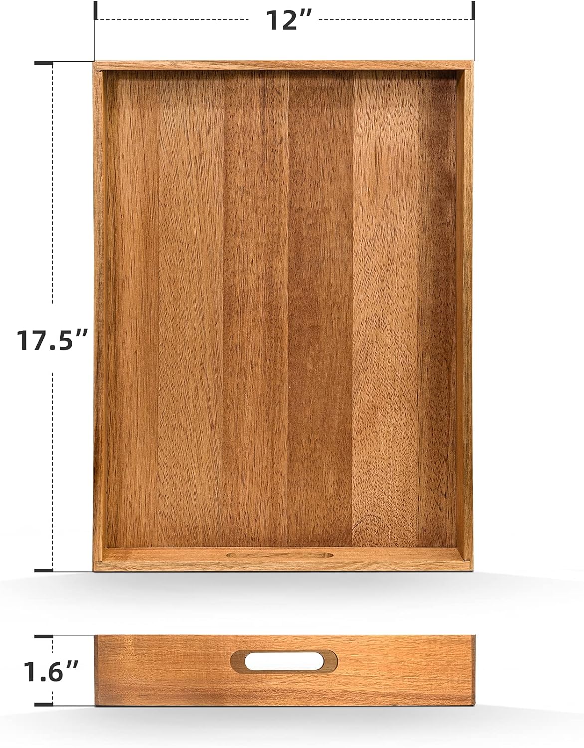 Acacia Wood Serving Tray with Handles (17 Inches) – Decorative Serving Trays Platter for Breakfast in Bed, Lunch, Dinner, Appetizers, Patio, Ottoman, Coffee Table, BBQ, Party –Great for Lap &Couch