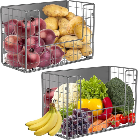 Magnetic Shelf for Fridge, Fruit Potato & Onion Storage Bins, Pantry Organizers & Storage, Large Container Magnetic Basket for Refrigerator, Kitchen Counter,Cabinet Magnetic Fridge Organizer Silver 2