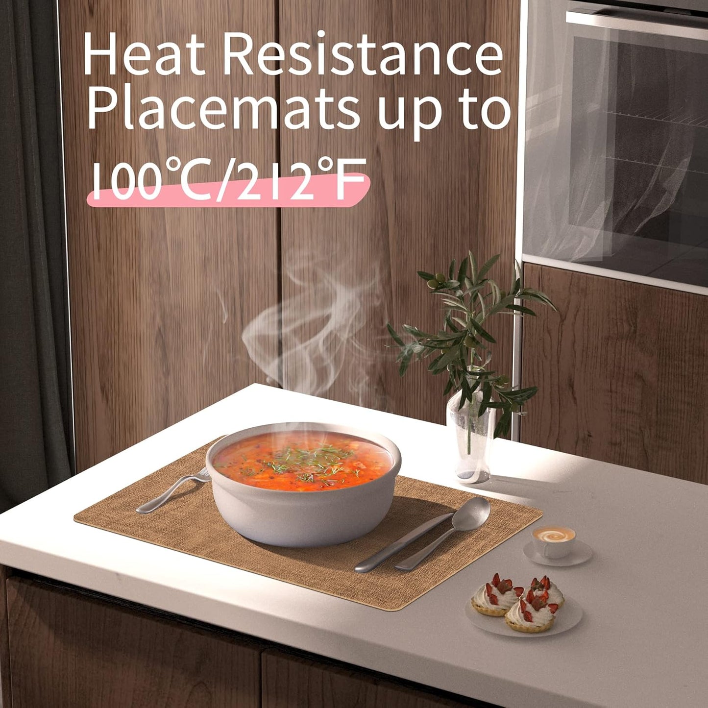 Maxpearl Faux Leather Placemats Set of 6 - Waterproof - Wipe Clean - Heat Resistant - Anti Slip Dining Table Place Mats, Suitable for Indoor & Outdoor Use, 17’’×12’’, Brown