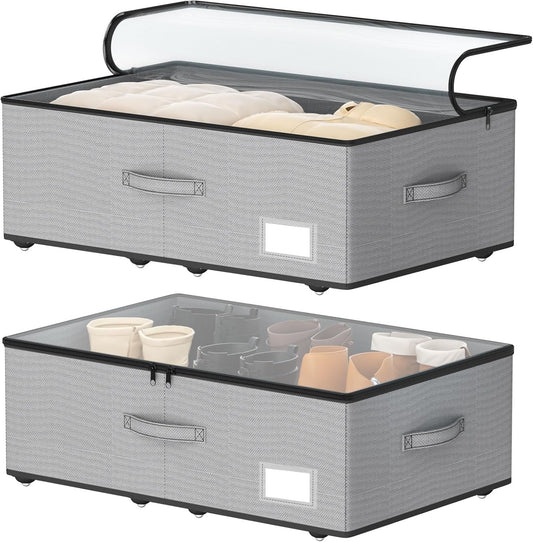 Under Bed Storage with Wheels, No Assemble Required 10 inches height Under Bed Storage bins,Large capacity Rolling Under bed Shoe Storage containers，dorm under bed storage drawers