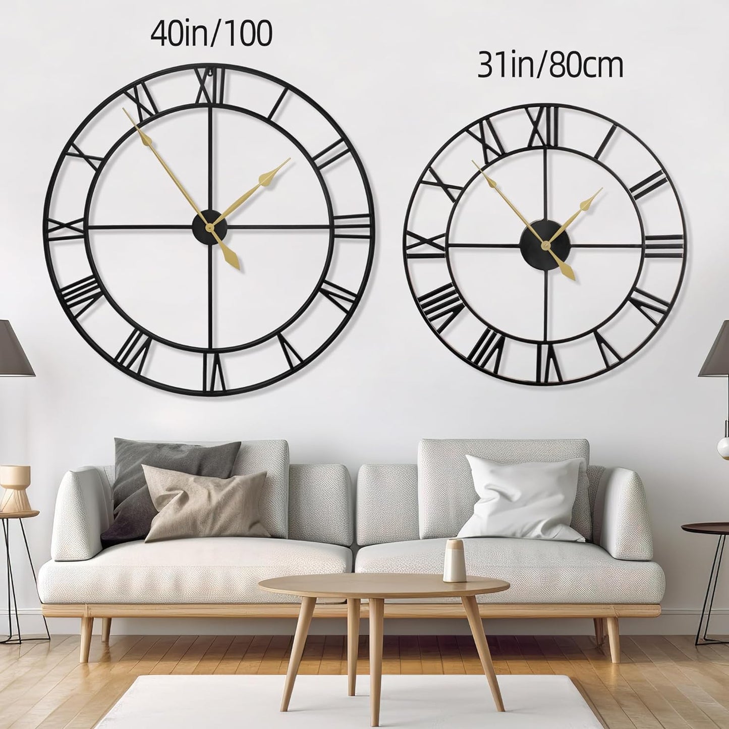 LEIKE 40 Inch Extra Large Modern Wall Clock, Oversize Rustic Round Nearly Silent Battery Operated, Black Metal Roman Numerals Wall Clocks for Living Room, Bedroom, Entrance Home Decor