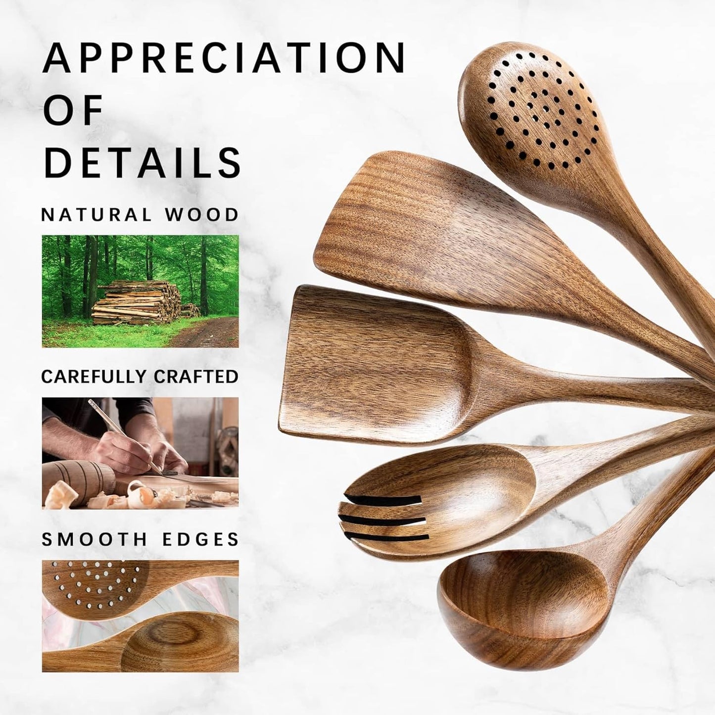 Wooden Spoons for Cooking, Nonstick Cooking Utensil Set with 5 Piece Acacia Wooden Spatulas and Spoons for Cooking, Terrific for Everyday Kitchen Tasks